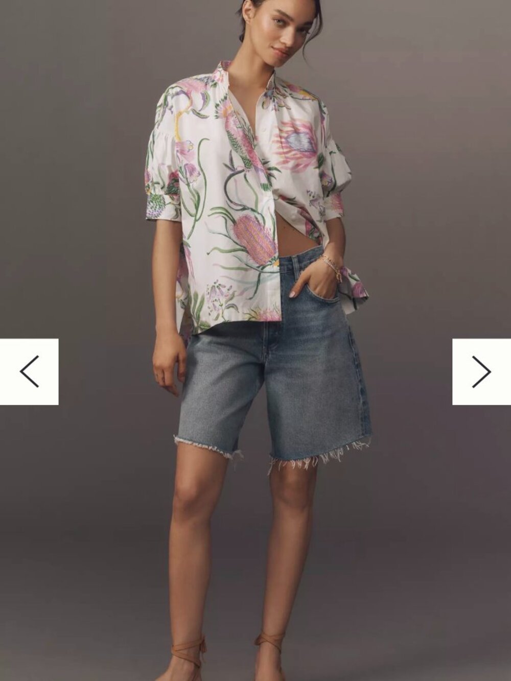 Banjanan Tuckernuck Ivy Short Sleeve Poplin Cotton Blouse Parrots Sz M